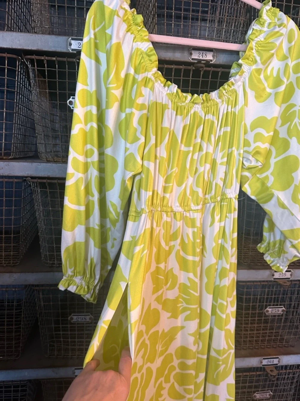 Hutch maternity off shoulder Lime and White Floral Midi Dress 38417